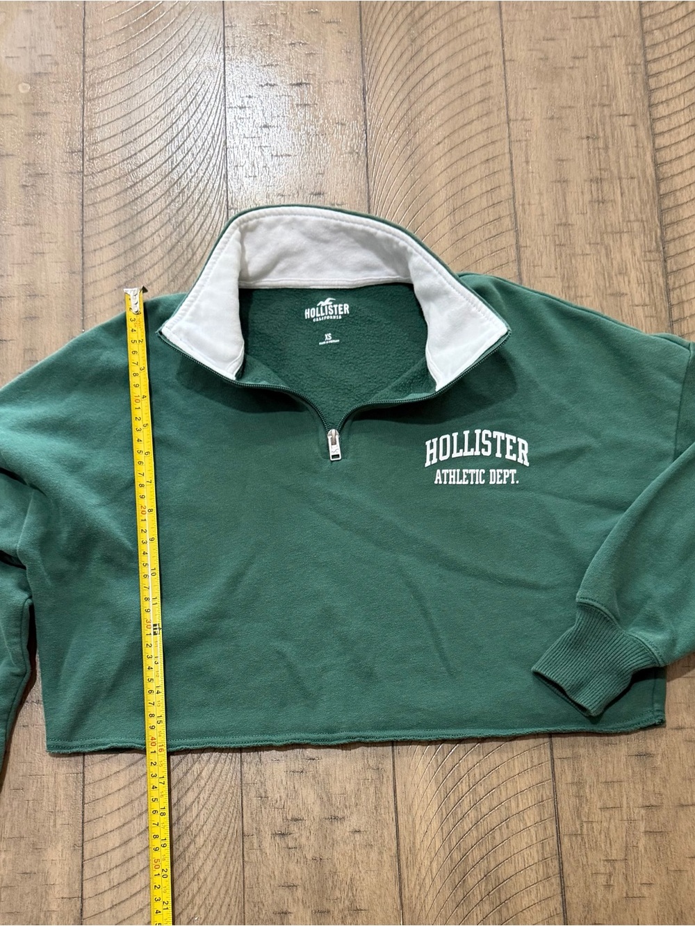 Hollister Green Zip-Up Sweatshirt with White Inner Collar